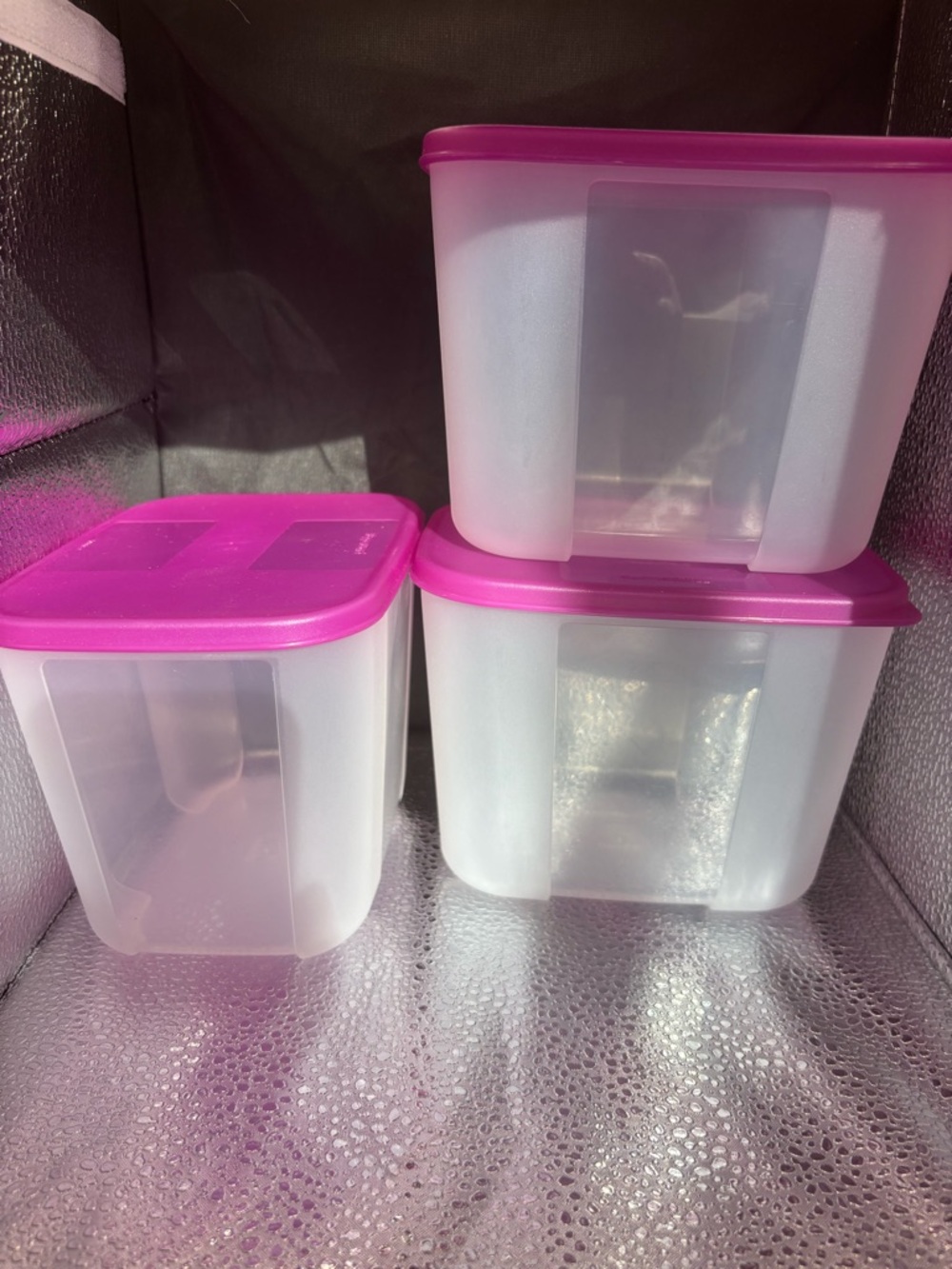 Tupperware Pink Lid Clear-Frosted Food Storage Containers